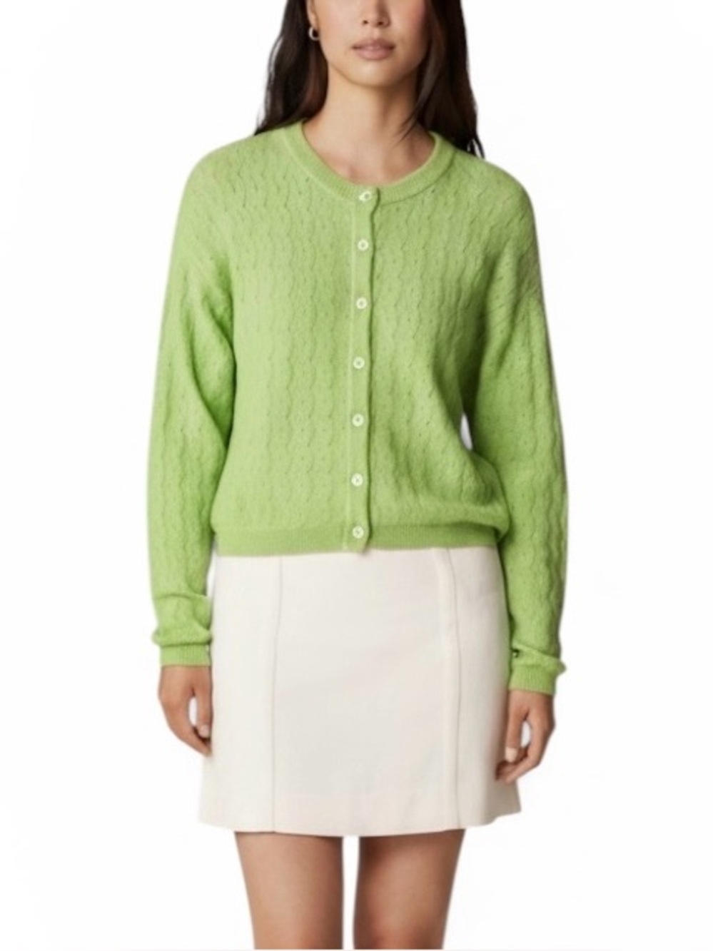 J. Crew SUPER SOFT Pointelle Bubble Hem Alpaca blend Cardigan Sweater NWT XL